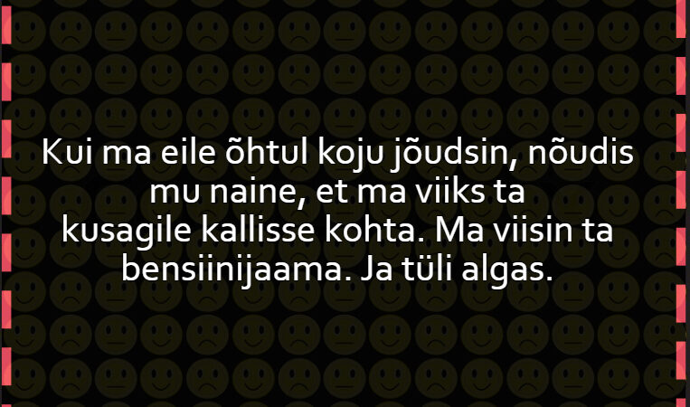 Kui ma eile õhtul koju jõudsin, nõudis mu naine, et ma viiks ta kusagile kallisse kohta