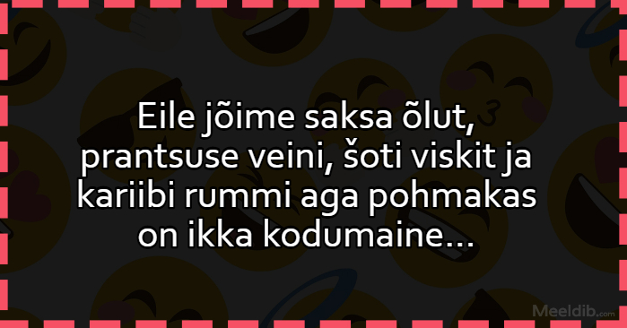 Eile jõime saksa õlut, prantsuse veini, šoti viskit ja kariibi rummi